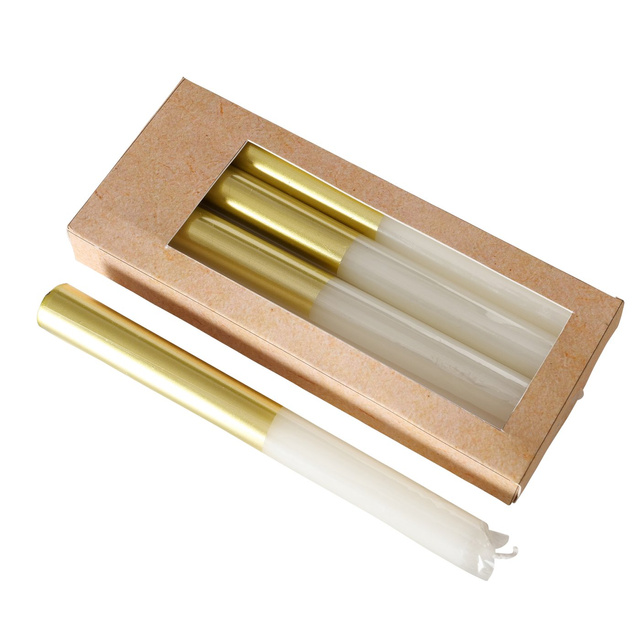 Set 4 lumanari,
alb cu baza aurie