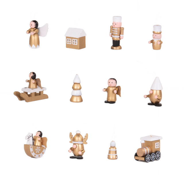 Set de jucării din lemn pentru brad, 12 buc.