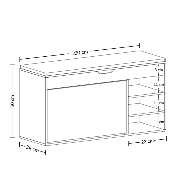 Dulap pentru pantofi cu loc de șezut și rafturi retractabile GRADIA, 100 x 34 x 50 cm