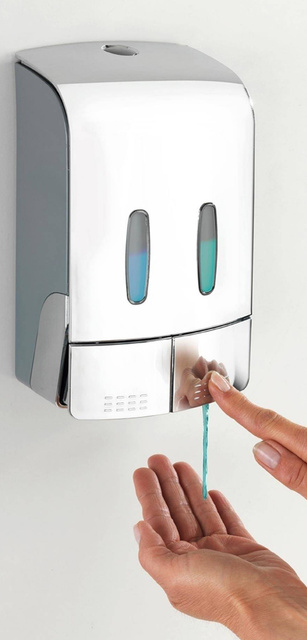 Distribuitor de sapun si dezinfectant TARTAS, cu doua camere, 960 ml, crom, Wenko