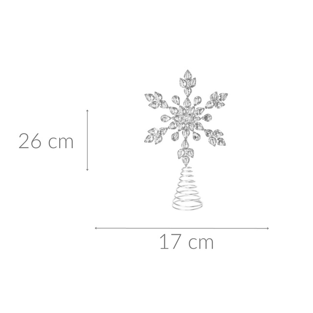 Varf pentru brad, argintiu fulg de nea cu zirconi, Ø 17 cm