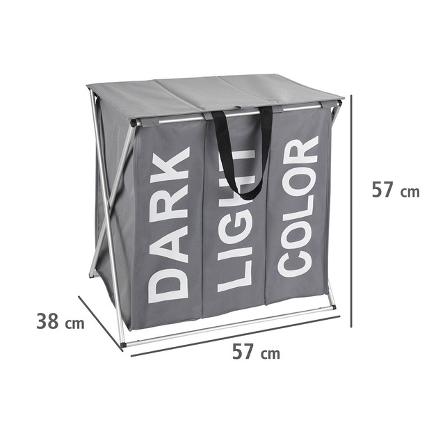 Coș de rufe cu trei compartimente, coș de rufe pliabil TRIO TOP - 57 x 57 x 38, WENKO