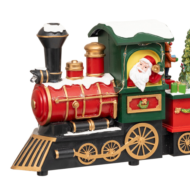 Scenă de sărbătoare, trenul lui Moș Crăciun, mobil cu sunet, 38 cm