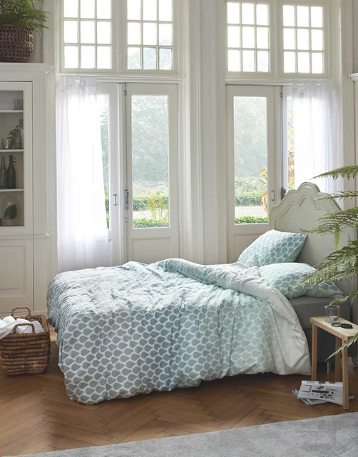 Lenjerie decorativă din satin de bumbac cu modele în culoarea turcoaz, 140 x 220 cm, Esprit,