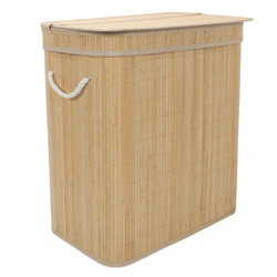 Coș de rufe din bambus, cu două compartimente, 100 l