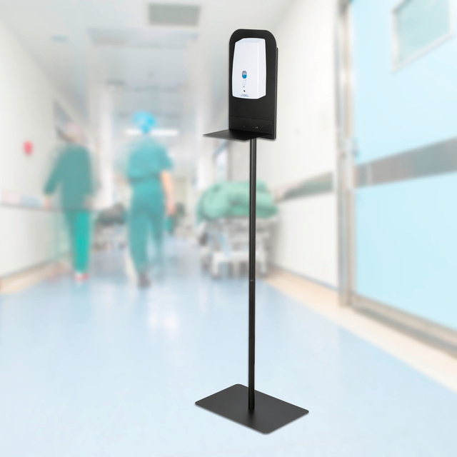 Suport dozator pentru dezinfectant pentru maini, otel inoxidabil, inaltime: 150 cm, negru, Wenko