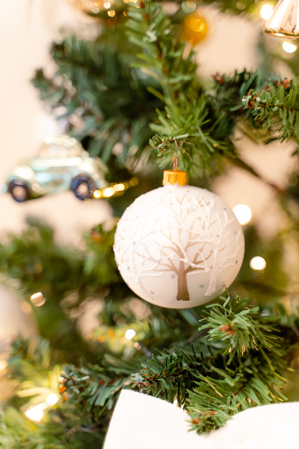 Globulet de sticlă, decor cu sclipici, Ø 8 cm