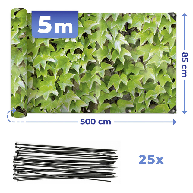Husa de balcon cu model iedera, 5 m x 85 cm