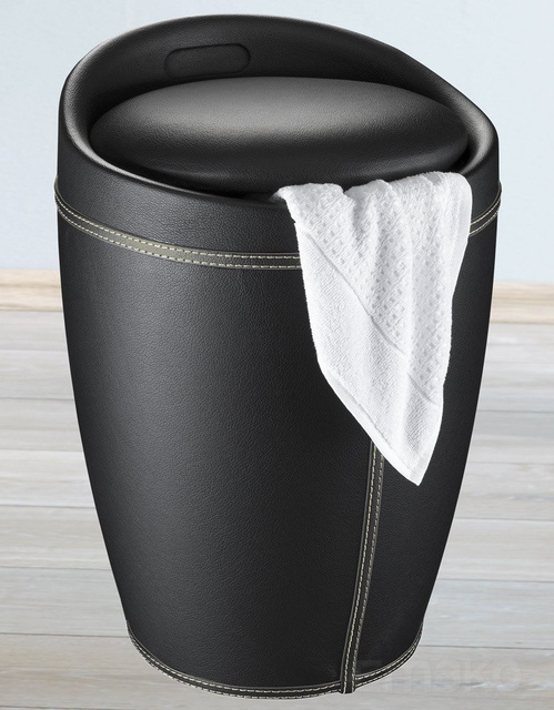 Pufa CANDY BLACK - coș de rufe, 2 în 1, WENKO, negru