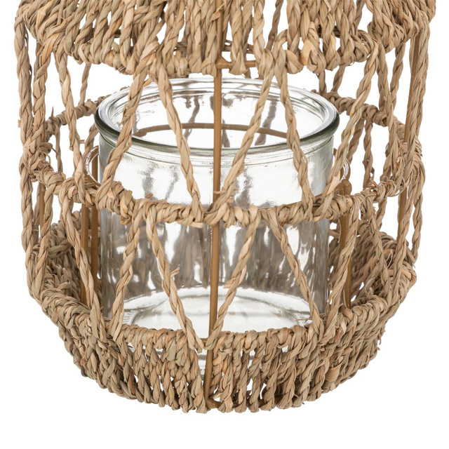 Felinar din rattan pentru terasa, cu maner, inaltime 18 cm