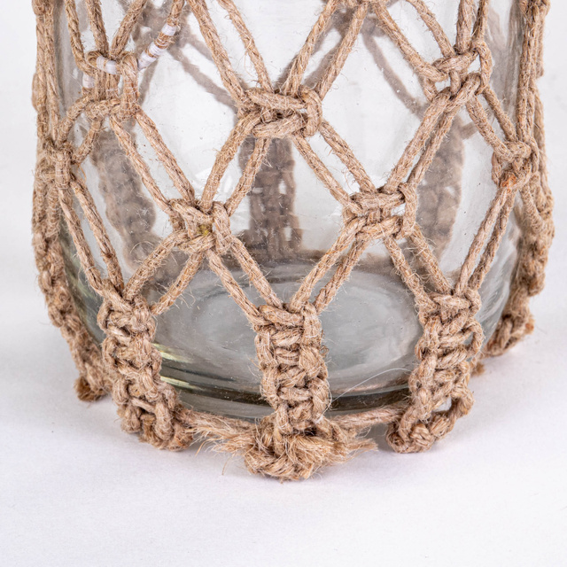 Vaza din sticla cu sfoara impletita, 30 cm