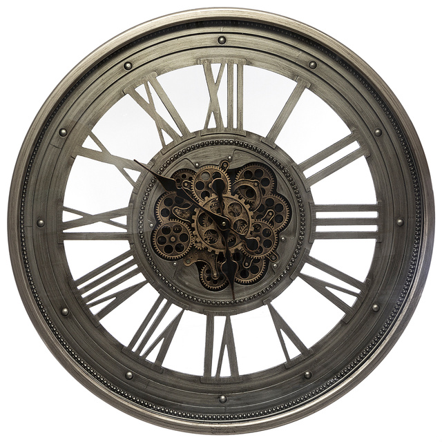 Ceas de perete rotund din metal, Ø 80 cm, mecanism vizibil