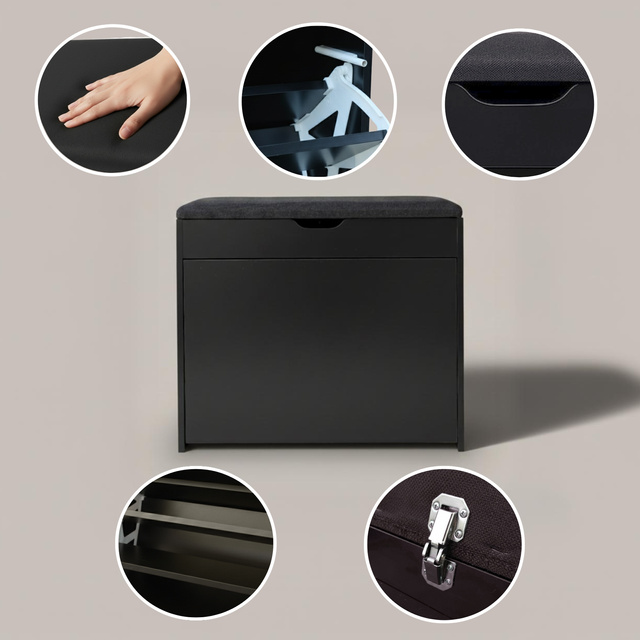 Dulap pentru pantofi cu loc de șezut și rafturi retractabile VAULT, 57 x 30 x 53 cm