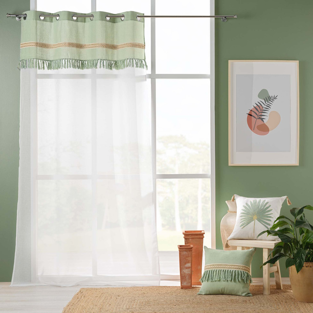 Perdea cu inele cu insertie de iuta si franjuri JANARA, 140 x 240 cm
