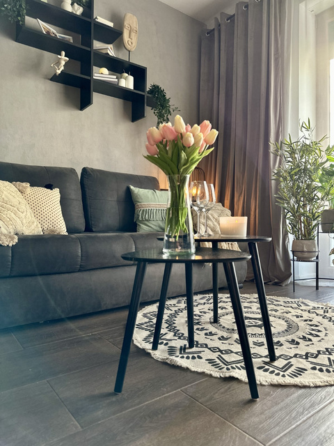 Covor decorativ în stil boho, culori alb-negru, Ø 120 cm