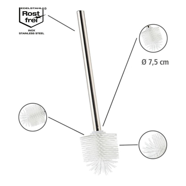 Perie WC din silicon 7,5 cm, Alb, 35x7,5x7,5 cm, Wenko