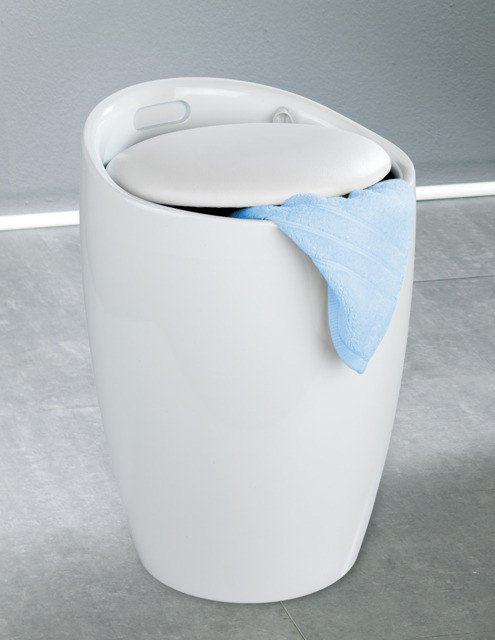 Pufa CANDY WHITE - coș de rufe, 2 în 1, WENKO, alb