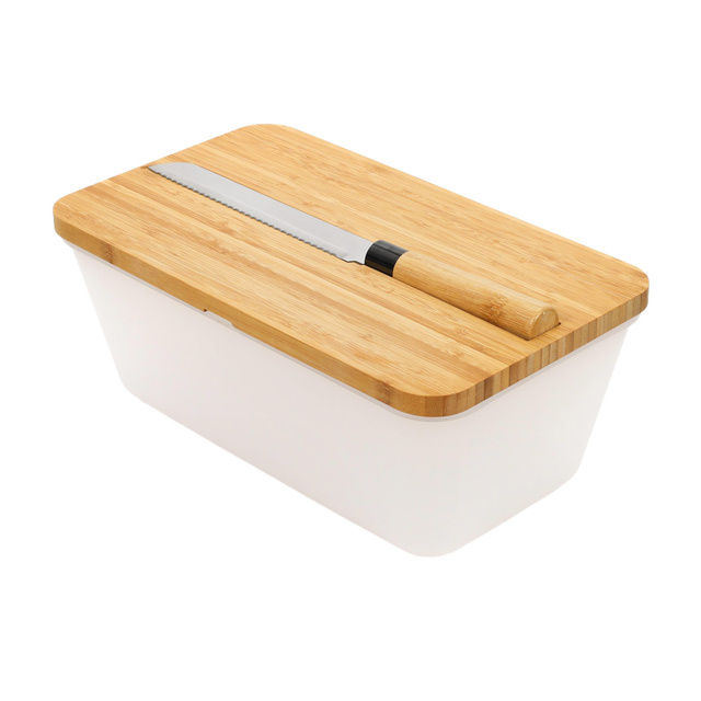 Cutie de paine cu capac din bambus si cutit de paine, 35 x 20 cm