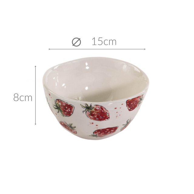 Bol ceramic pentru supa Strawberry, model capsuni, 540 ml