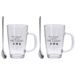 Set de cafea pentru 2 persoane, 2 pahare cu maner si 2 lingurite