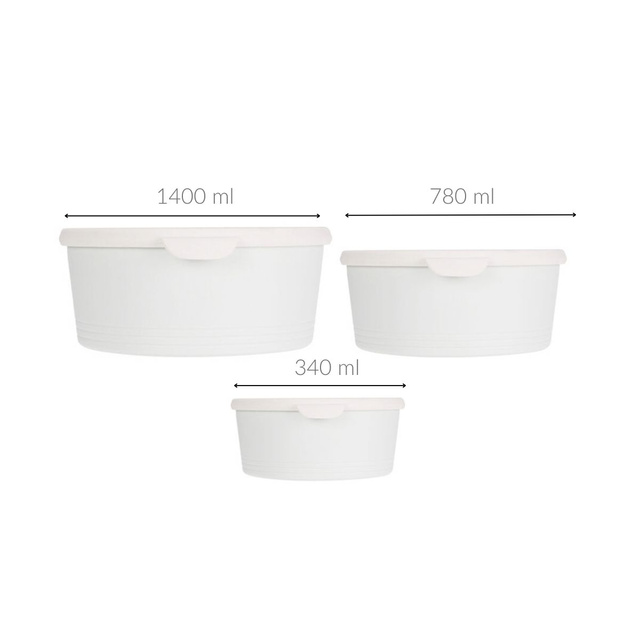 Containere pentru alimente rotunde din plastic, 3 bucăți de dimensiuni diferite.