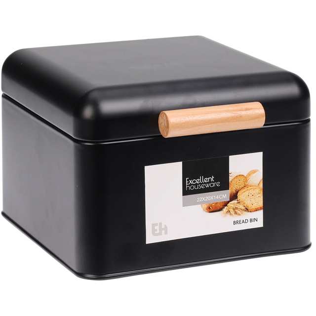 Cutie de paine metalica cu maner din lemn, 22 x 20 x 14 cm