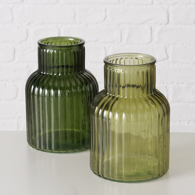 Vaza din sticla  Relea, sticla  canelata, 20 cm,  verde deschis