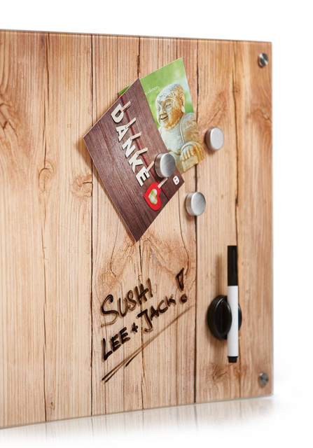 Tablă magnetică din sticlă WOOD + 3 magneți, 60x40 cm, ZELLER, Wood