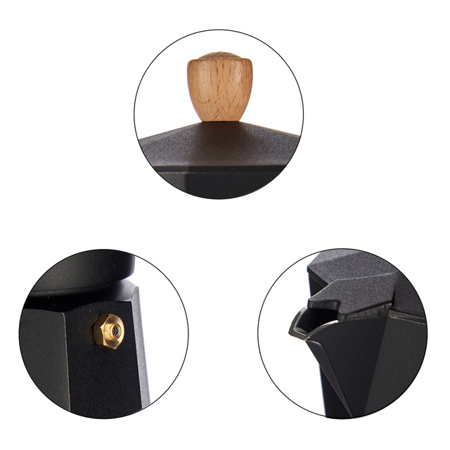 Cafetiera din aluminiu cu maner din lemn, 3 cesti