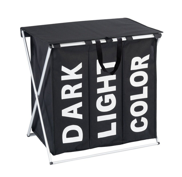 Coș mare de rufe blocabil TRIO TOP BLACK 118 l, 3 compartimente pentru haine murdare, WENKO