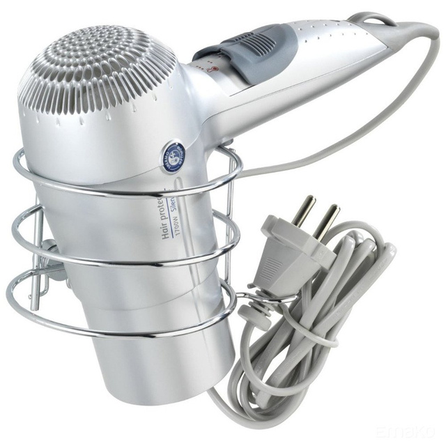 Suport pentru uscatorul de par Wenko Classic, Otel inoxidabil, 13.5 x 11 x 10.5 cm, 9.5 cm diametru, Argintiu