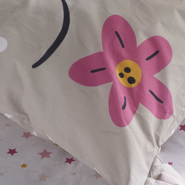 Lenjerie de pat pentru copii 140x200 cm LAZY MORNING, din bumbac, cu față de pernă cu urechi, pisicuță