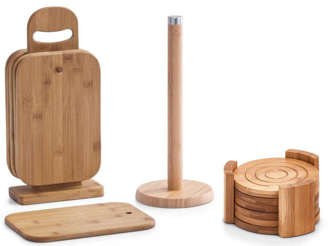 Set accesorii bucatarie, 100% bambus, coastere, suport pentru prosoape, 6 tocatoare, ZELLER