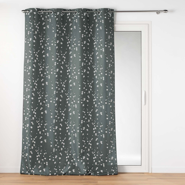 Perdea SAKURA grafit, cu inele, model floral