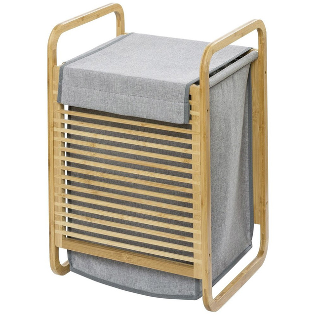 Cos de rufe cu suport și mânere din bambus, sac pentru rufe - 40 x 60 x 35 cm, WENKO