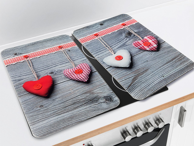 Plăci de protecție din sticlă HEARTS pentru aragaz - 2 bucăți, WENKO, hearts