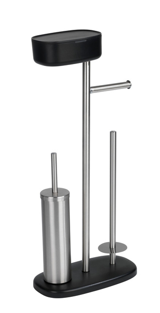 Suport RIVAZZA pentru hârtie și perie de toaletă cu raft și coș, 4in1, negru, WENKO