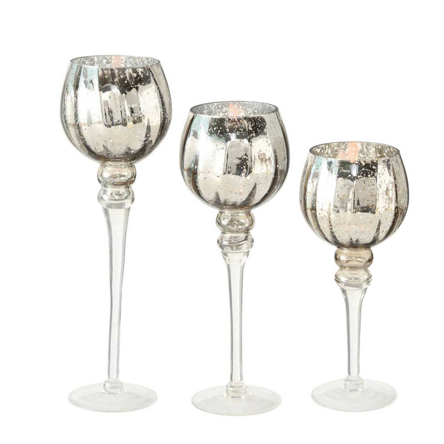 Set 3 sfeșnice din sticlă, pahare înalte, șampanie
