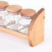 Raft din lemn pentru condimente cu recipiente din sticlă, 32,8 x 6,7 x 12,2 cm