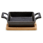 Oală din fontă pe suport de bambus SLATE, 13 x 10 x 8 cm