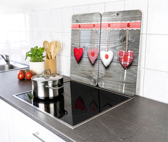 Plăci de protecție din sticlă HEARTS pentru aragaz - 2 bucăți, WENKO, hearts