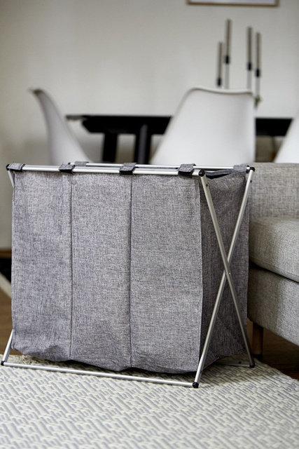 Coș pentru rufe textile Trio cu cadru din oțel, cos pliabil cu trei secțiuni - 130 l, 59 x 57 x 38 cm, WENKO