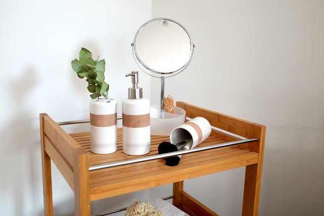 Cărucior de bucătărie din bambus cu 3 niveluri, 46 x 38 x 76 cm, bambus