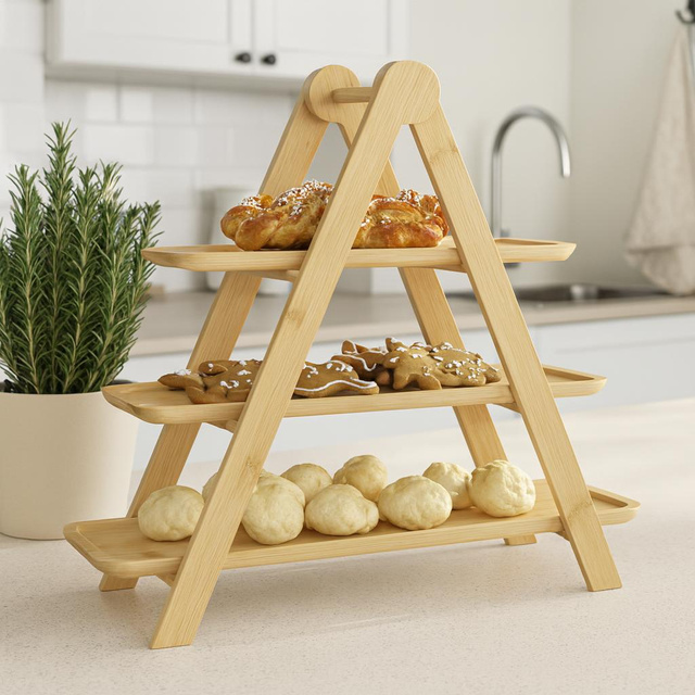 Tavă cu trei niveluri pentru gustări FLUX, bambus, 43 x 18 x 39 cm