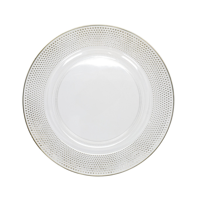 Placă transparentă cu decor auriu, Ø 33 cm