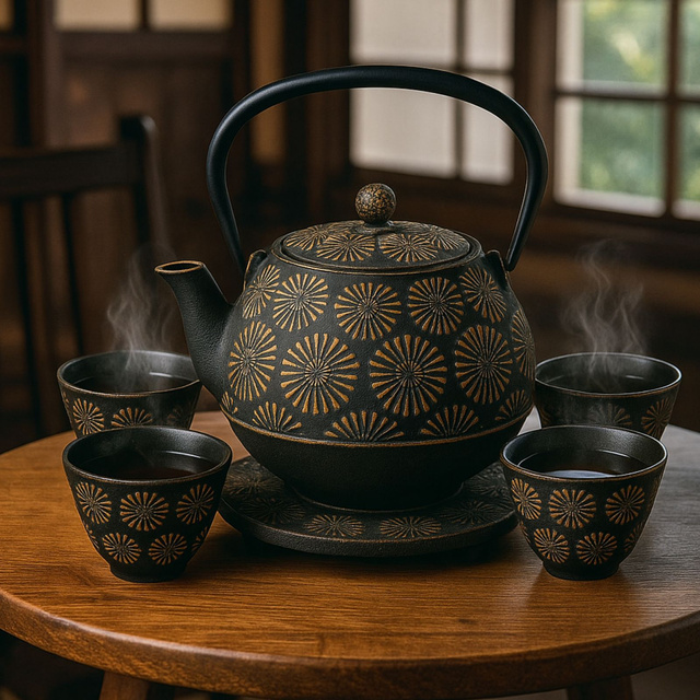 Cumpăna din fontă cu cești și suport KOGA, 1200 ml, aurie