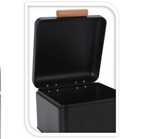 Cutie de paine metalica cu maner din lemn, 22 x 20 x 14 cm