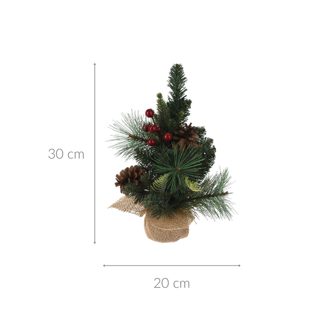 Brad artificial mic cu îmbrăcăminte naturală, 30 cm