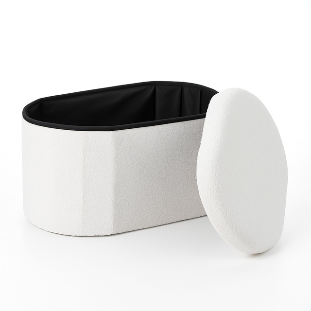 Taburet bouclé alungit cu spațiu de depozitare BINI, 71 x 39,5 x 39 cm