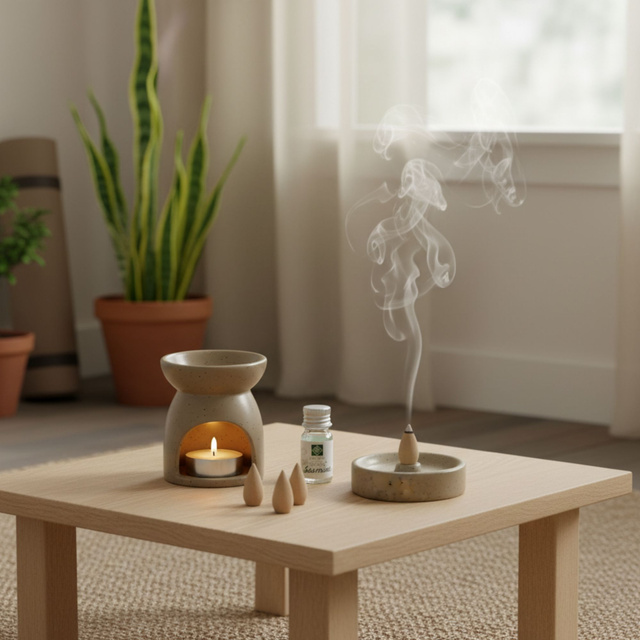 Lămpă aromatică + bețișoare parfumate HAPO, 9 piese